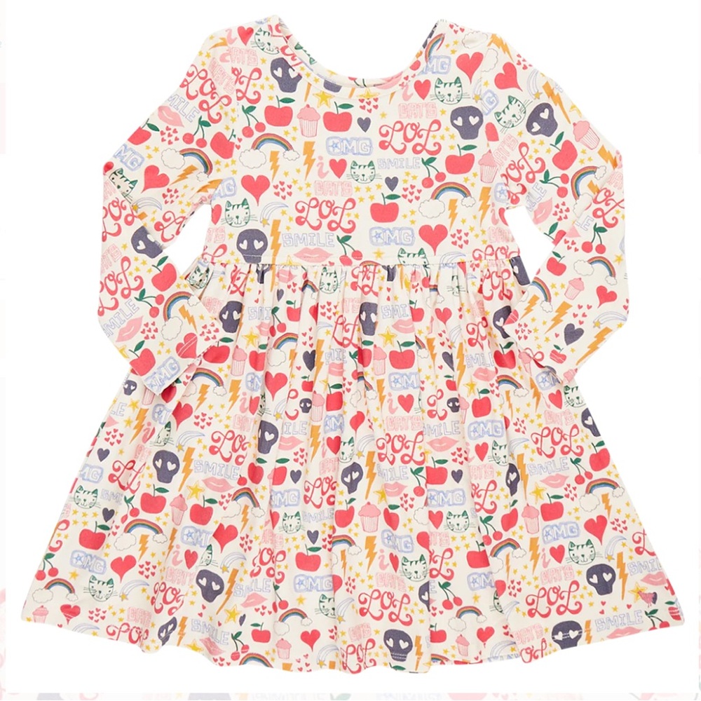 Pink Chicken Bamboo Steph Dress - Journal Doodle Print NWT 8Y